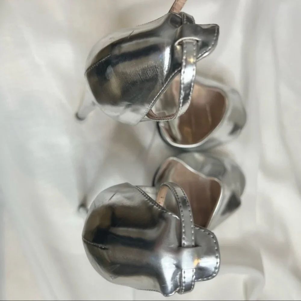 TOPSHOP metallic silver peep toe heels (Sz 37)